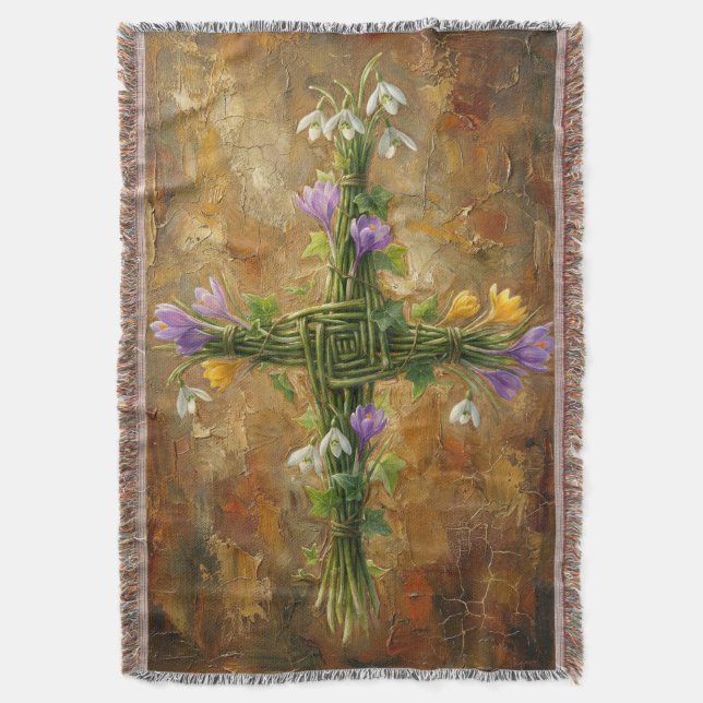 Couverture St Brigid Cross Green Rushes Crocus Imbolc Art (devant Vertical)