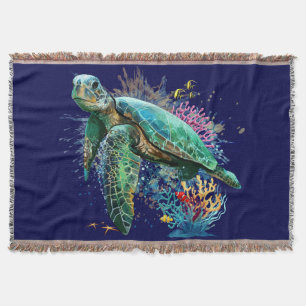Couverture Style d'aquarelle sous-marine de tortue marine