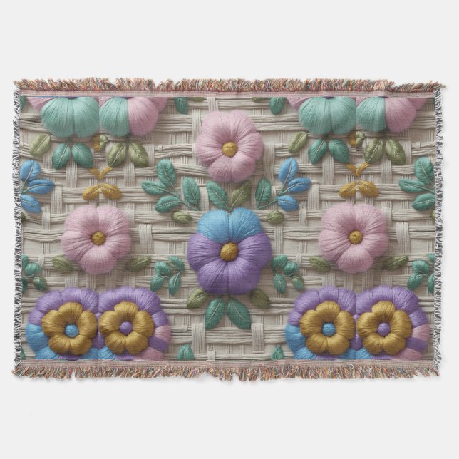 Couverture Style Floral Brodé | Doux et Confortable (Devant)