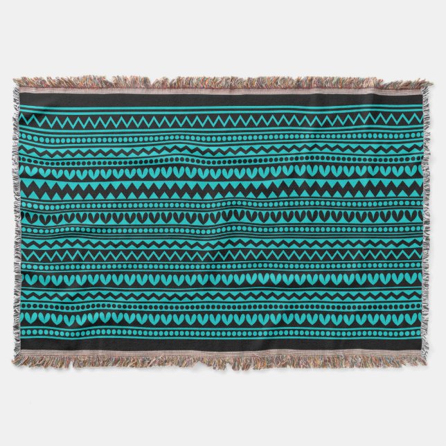 Couverture Style tribal V2 - Noir sur Turquoise profond (Devant)