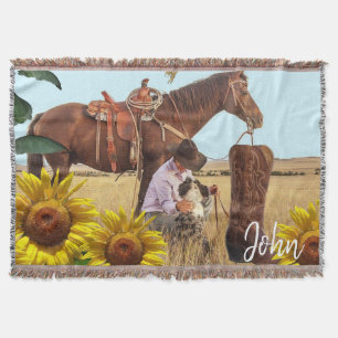 Couverture Sunflower Cowboy Horse Jeter Blanket