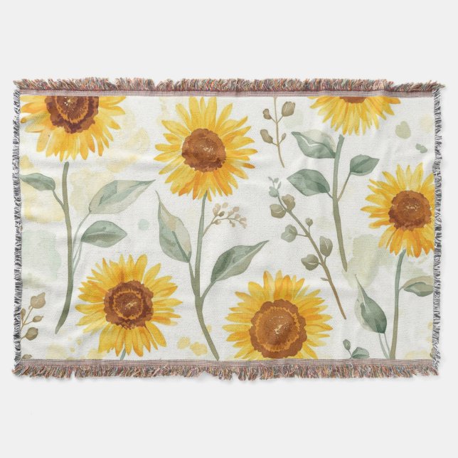 Couverture Sunflower Field Watercolor Painting Floral Yellow (Devant)