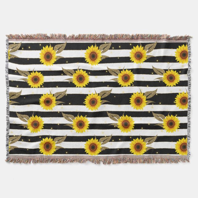Couverture Sunflowers with Black and White Horizontal Lines (Devant)