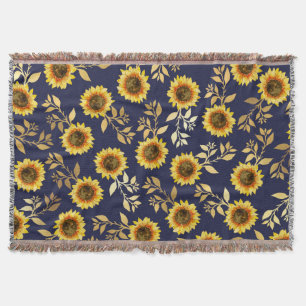 Couverture Sunny Yellow Gold Navy Feuille Motif