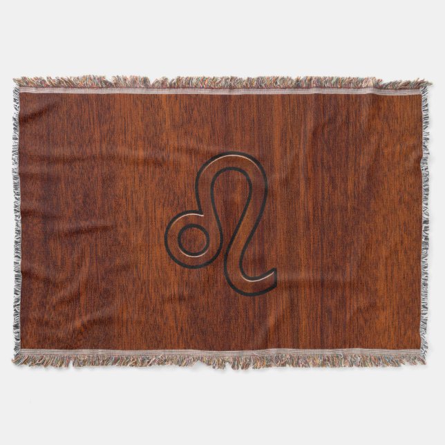 Couverture Symbole Leo Zodiac en bois de mahogany (Devant)