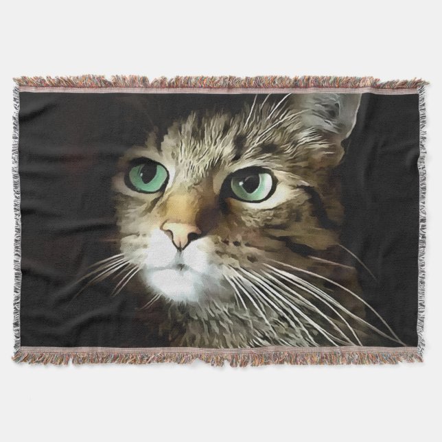Couverture Tabby Chat Aux Yeux Verts Isolé Sur Noir (Devant)