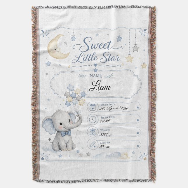 Couverture Tableau de naissance bébé personnalisable avec élé (devant Vertical)