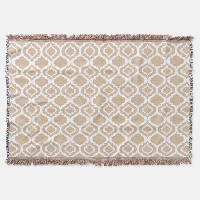 Couverture Tan et motif marocain géométrique blanc de trellis (Devant)
