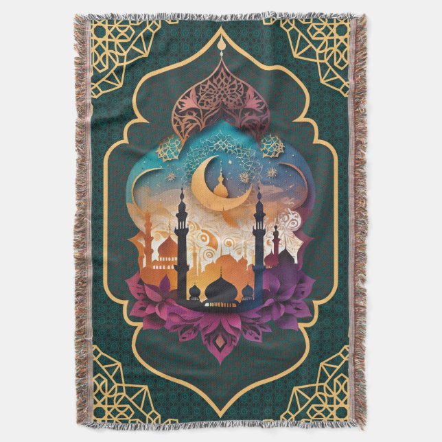 Couverture Tapis de maison géométrique or sarcelle Mihrab (devant Vertical)