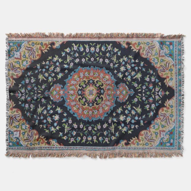 Couverture Tapis Kilim Ancien Oriental Bleu Beau (Devant)