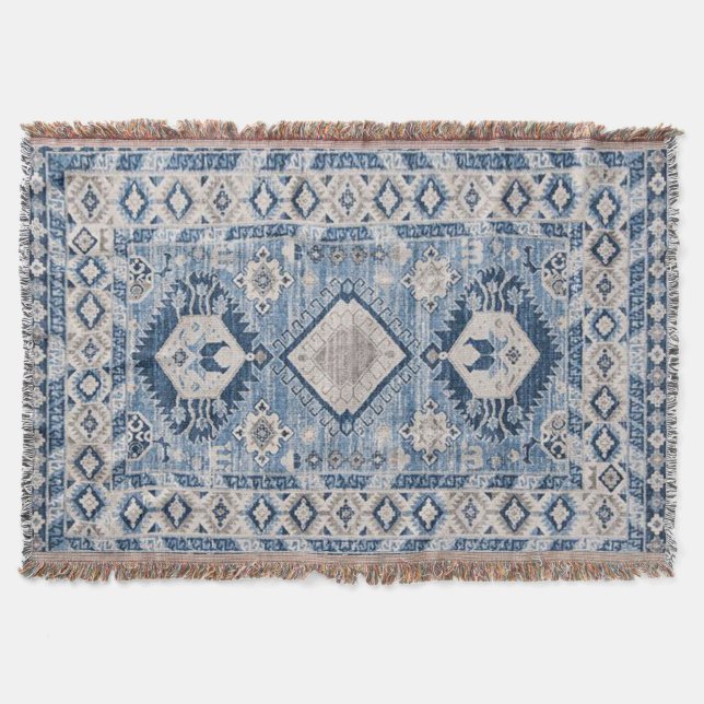 Couverture Tapis Kilim Bleu Antique Oriental (Devant)