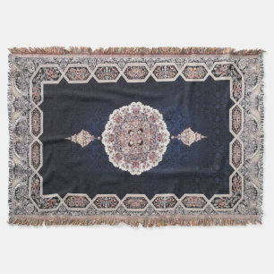 Couverture Tapis persan turc bleu antique
