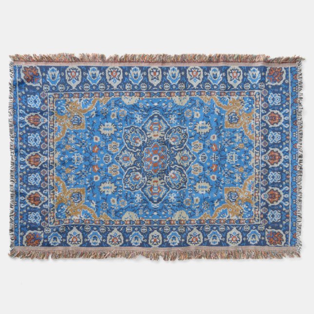 Couverture Tapis persan turc bleu oriental antique (Devant)