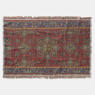 Couverture Tapis persan vintage motif rouge bleu arabesque