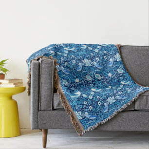 Couverture Tapisserie Art Nouveau Oiseau et Fleur, Bleu foncé