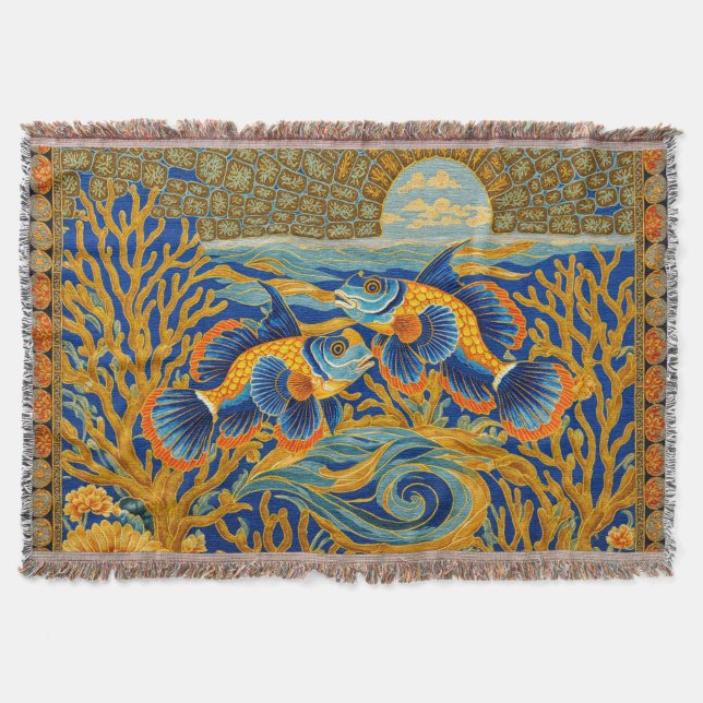 Couverture Tapisserie de style rétro Poisson Mandarin Orange (Devant)