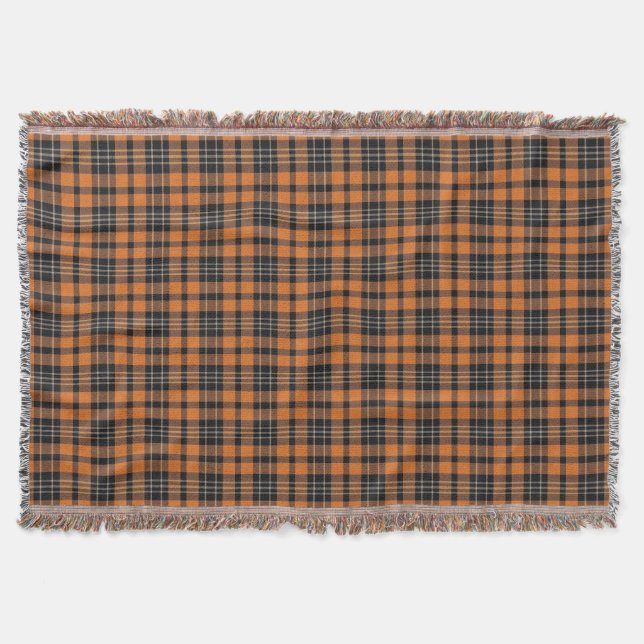 Couverture Tartan écossais Plaid Orange Motif noir (Devant)