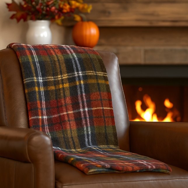 Couverture Tartan Fleece, Couleurs Automnes (warm and cozy plaid fleece blanket)