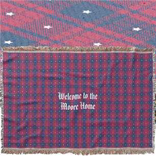 Couverture Tartan - Patriotique - Bleu Rouge Étoiles Blanches
