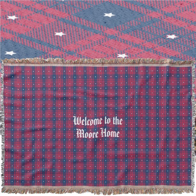 Couverture Tartan - Patriotique - Bleu Rouge Étoiles Blanches (Tartan - Patriotic - Red Blue White Stars Throw Blanket by Leapfroglisics Shop)