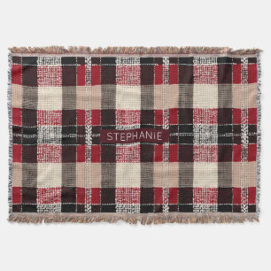 Couverture Tartan rouge classique et noir - Rustique tissé