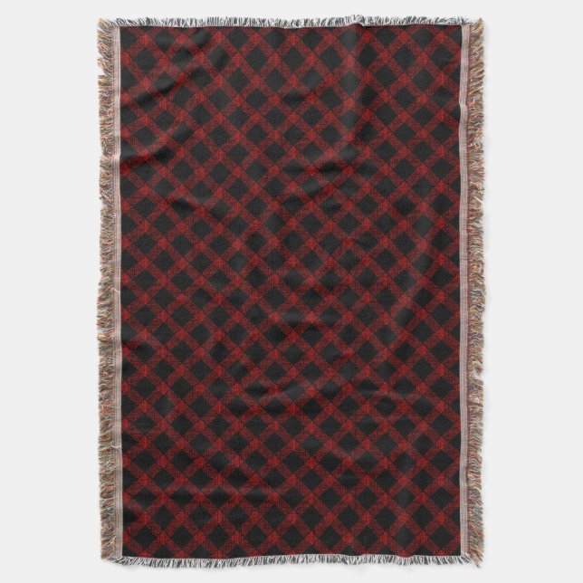 Couverture Tartan rouge rustique et noir avec lignes gaufrées (devant Vertical)