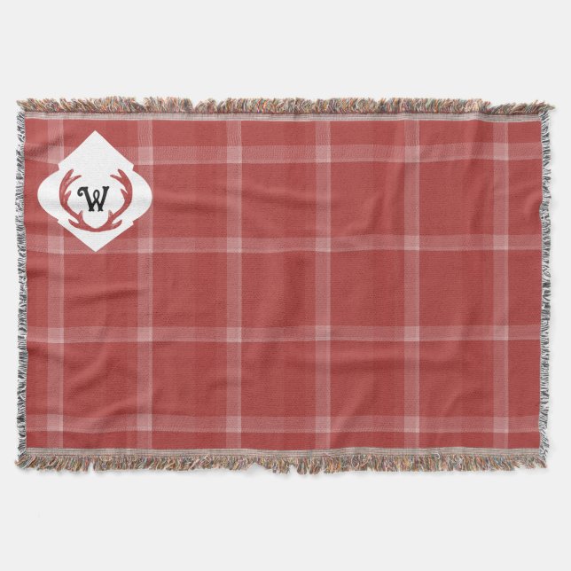 Couverture Tartan Rustique Monogramme Rouge Bourgogne (Devant)