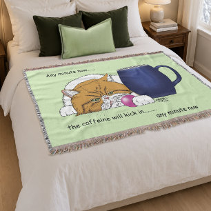 Couverture Tasse à café bleue avec un chat orange drôle