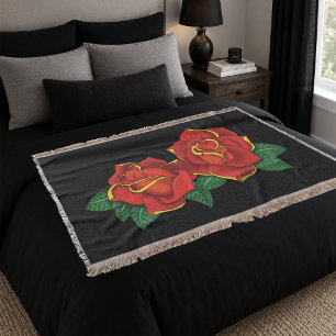 Couverture Tatouage de roses traditionnelles rouges gras noir