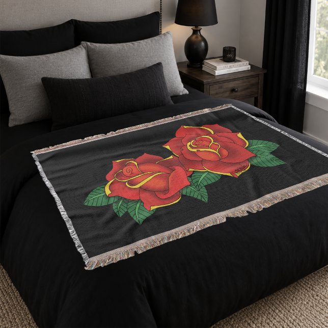 Couverture Tatouage de roses traditionnelles rouges gras noir (Créateur téléchargé)