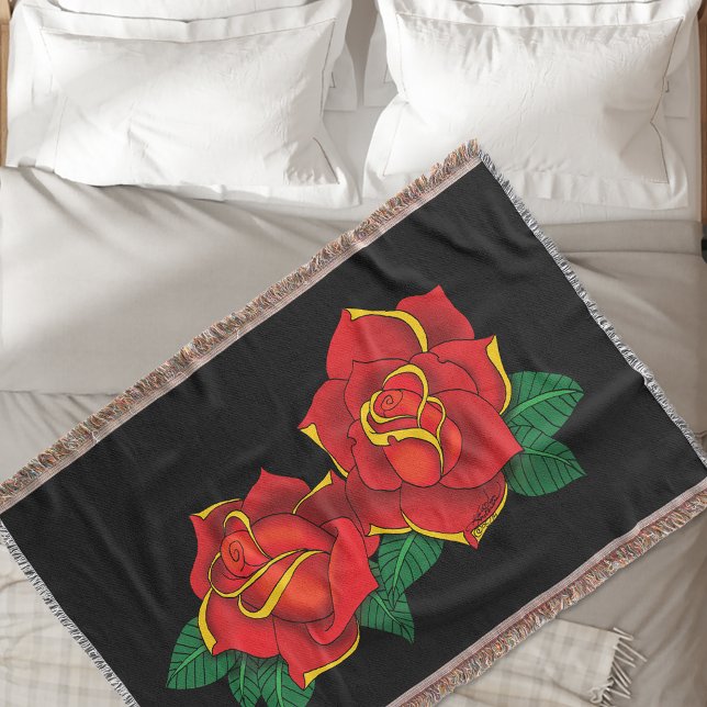 Couverture Tatouage de roses traditionnelles rouges gras noir (Créateur téléchargé)