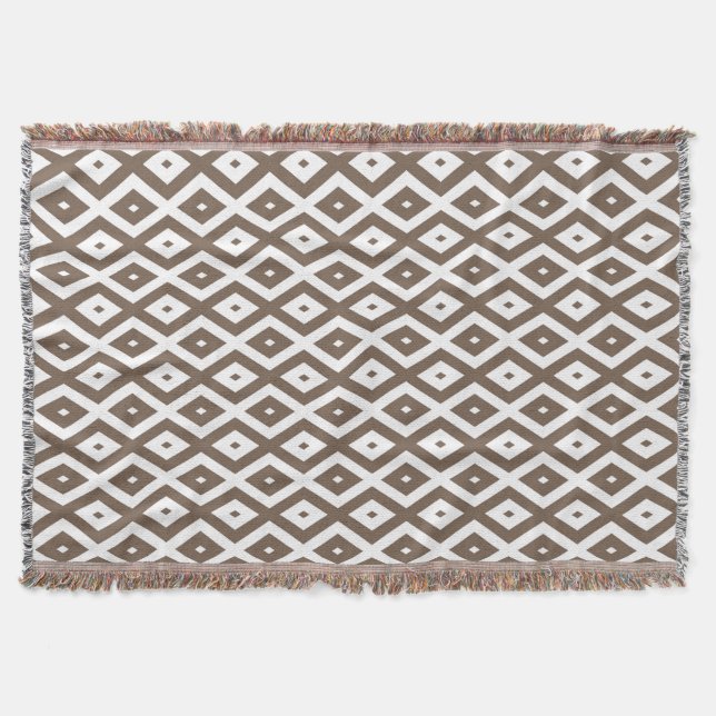 Couverture Taupe motif diamant brun et blanc (Devant)