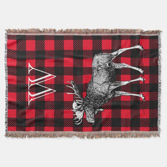 Couverture Taureau d'orignaux rouge et noir Plaid - Monogramm (Devant)