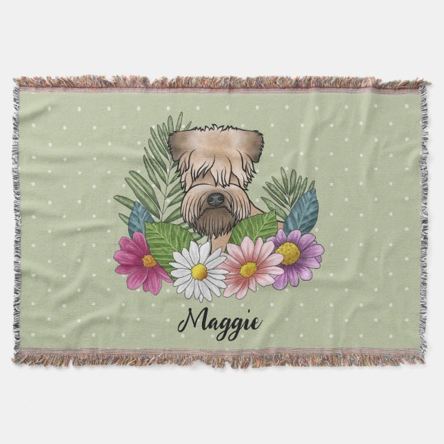 Couverture Terrier Wheaten à poil doux avec fleurs et nom (Devant)