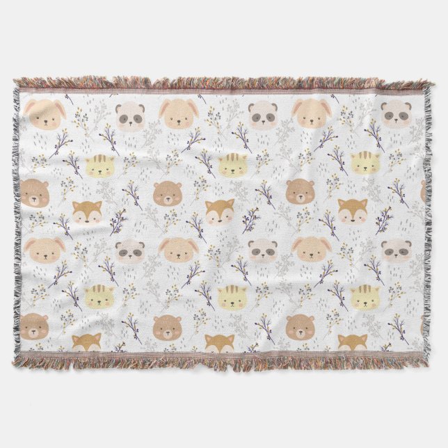 Couverture Tête D'Animal Adorable Et Motif Floral (Devant)