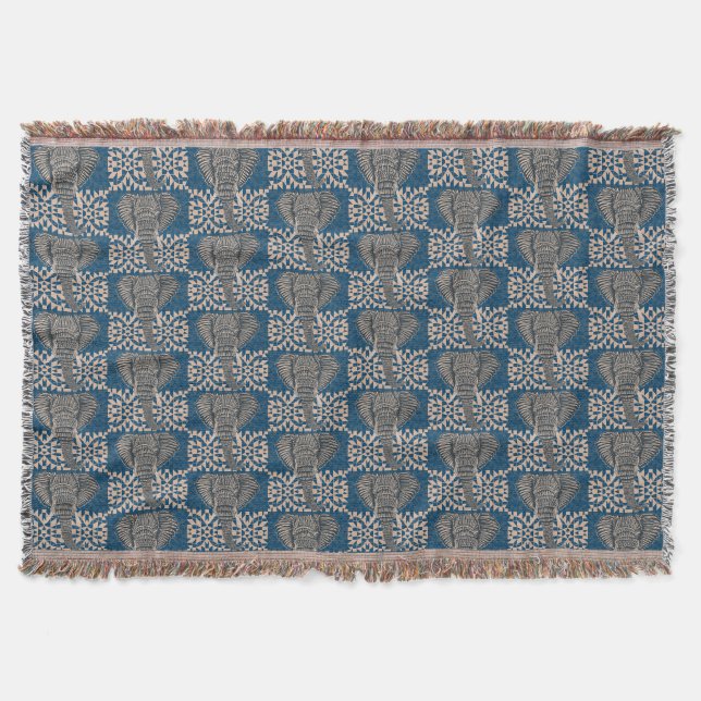 Couverture Tête d'éléphant africaine moderne bleu géométrique (Devant)