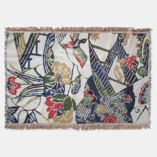 Couverture Textile japonais vintage de kimono (Bingata)