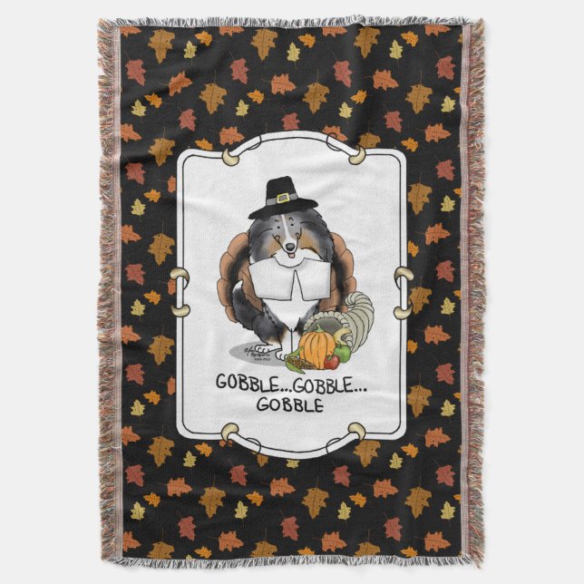 Couverture Thanksgiving Shetland Sheepdog (merle bleu) Drôle (devant Vertical)