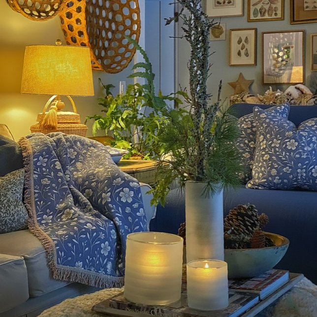 Couverture Throw Blanket - Floral Blue & White Design  (Blue Floral Throw with Matching Pillows available in the Liberty Dog Store Online )