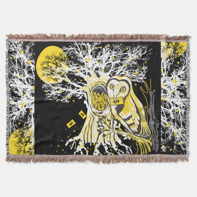 Couverture Throw Blanket – Urban Tree Owl & Wealth Surreal  (Devant)
