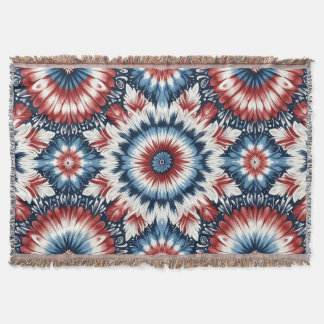 Couverture Tiedye rouge, blanc et bleu