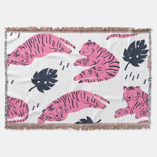 Couverture Tigre Rose Tropical : Vintage Tiret À Main. (Devant)