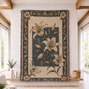 Couverture tissée à motif de fleurs de lys
