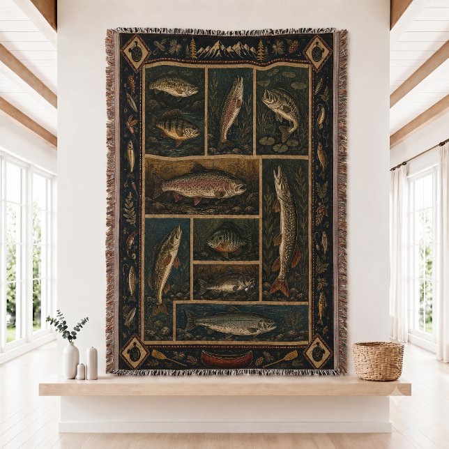 Couverture tissée de poissons de montagne (Créateur téléchargé)