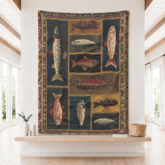Couverture tissée de poissons de montagne (Créateur téléchargé)