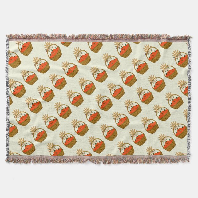 Couverture tissée🍂 Panier de Citrouilles et Blé d'Automne (Devant)