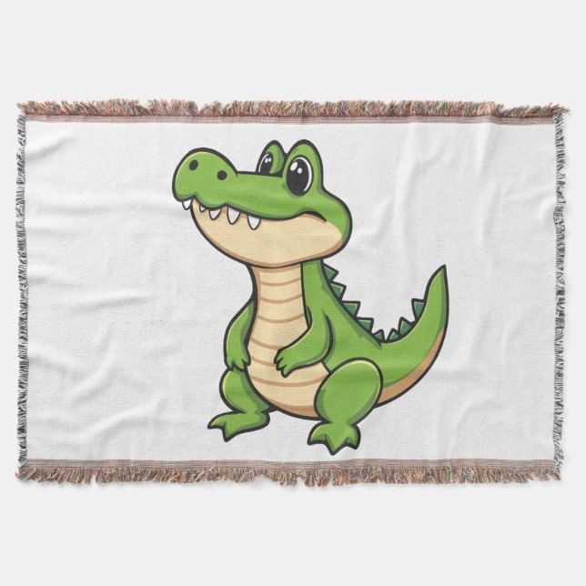 Couverture Tissée Petit Crocodile Kawaii (Devant)