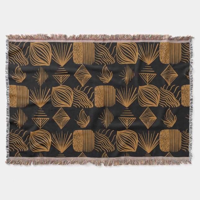 Couverture Tissu Tribal des Caraïbes : Noir, Or (Devant)
