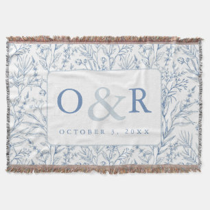 Couverture Toile Bleu & Blanc Toile Floral Français Monogramm