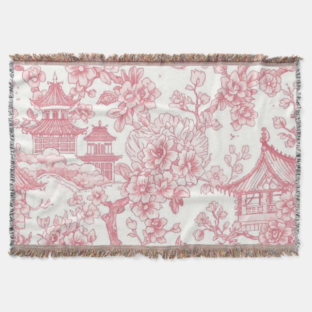 Couverture Toile de chinoiserie rose dragon fleur de cerisier (Devant)